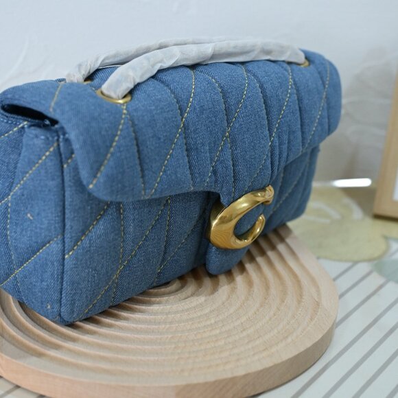 Coach Blue Quilted Bag with Gold Accents (Tabby 26) - Picture 3 of 9